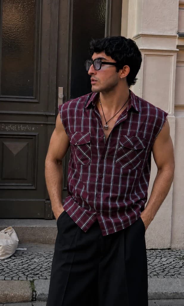 Checker Raw Edge Vest Shirt